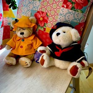 Vintage brass button premier collectible two  stuffed animals  1996